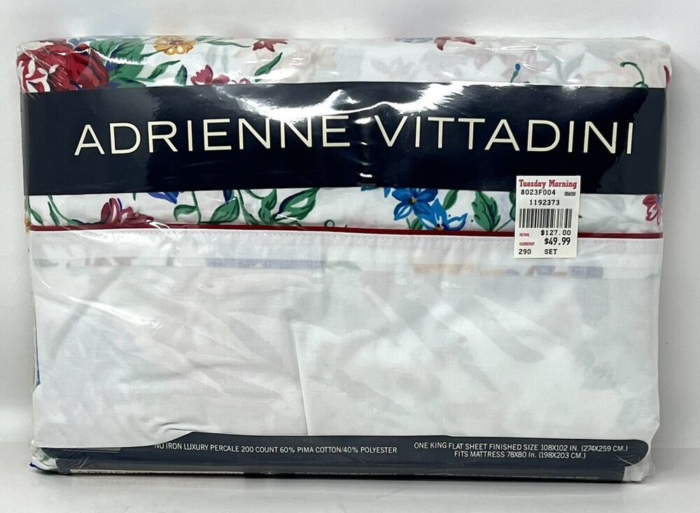 VTG Fieldcrest ADRIENNE VITTADINI KING FLAT TOP SHEET Summer Garden Floral NOS
